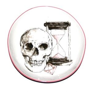 Skull Hourglass Bowl Serving Dish 10 Inch Pink Black Halloween Fig And Fern New
